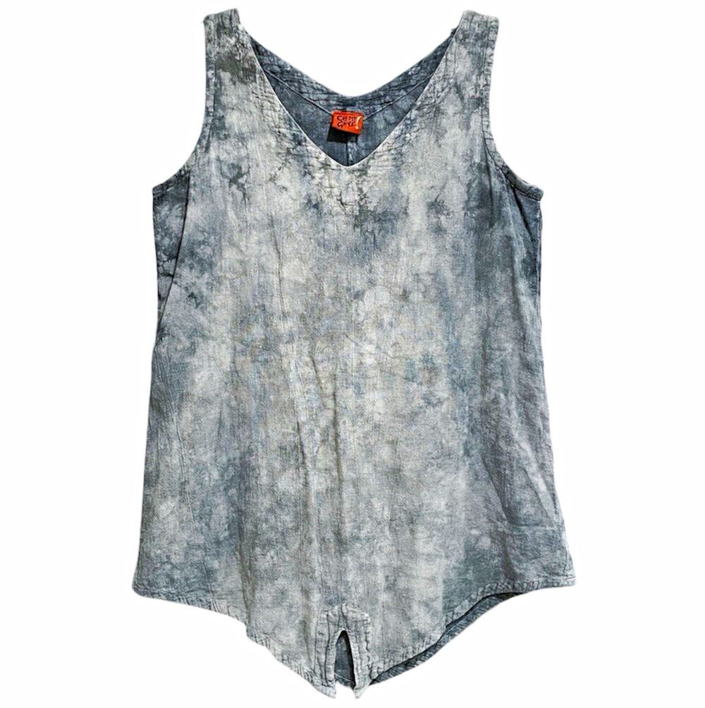 Lagenlook Oh My Gauze Sleeveless Tunic Top Size 1 S/M Gray Tie-Dye Asymmetric